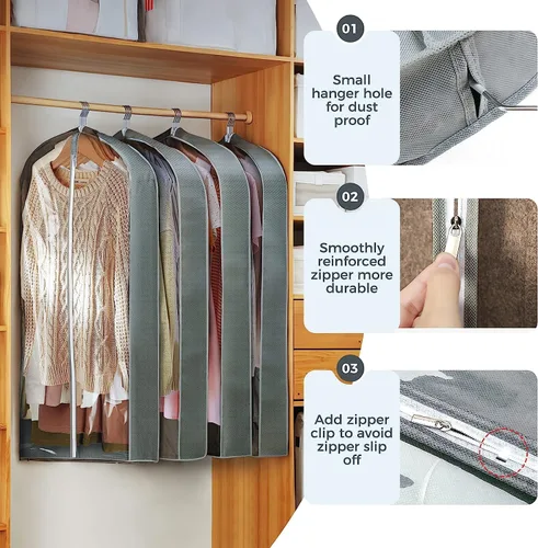 Vista 6 de 10 bolsas de ropa de 40 pulgadas para colgar ropa, bolsas transparentes para almacenamiento de ropa, bolsas de ropa para guardar ropa, bolsas