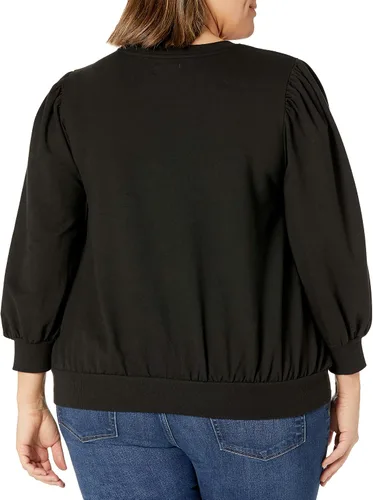 Vista 6 de The Drop Leona - Sudadera de rizo francés de manga corta abombada con cuello redondo para mujer