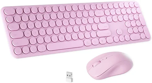 Vista 12 de Combo de teclado y mouse inalámbricos con 110 teclas redondas, interruptor de encendido y sensación de escritura con interruptor de tijera, ideal