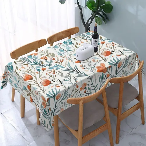 Vista 11 de Mantel rectangular moderno con diseño de arte fluido, naranja, azul, degradado, poliéster, impermeable, reutilizable, patrón abstracto de ondas