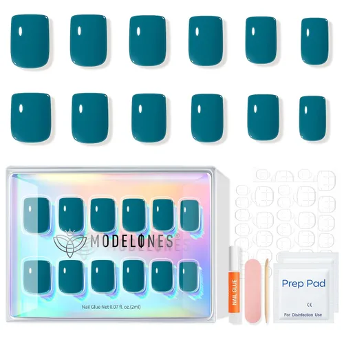 Vista 82 de Modelones Uñas postizas cuadradas cortas, color blanco y rosa, 32