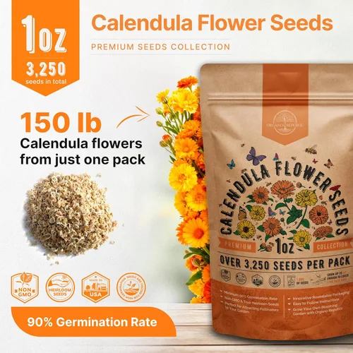 Vista 3 de Paquete de semillas de caléndula 1 oz - Más de 3,250 semillas de caléndula criollas sin OMG para plantar en jardinería interior y exterior, semillas