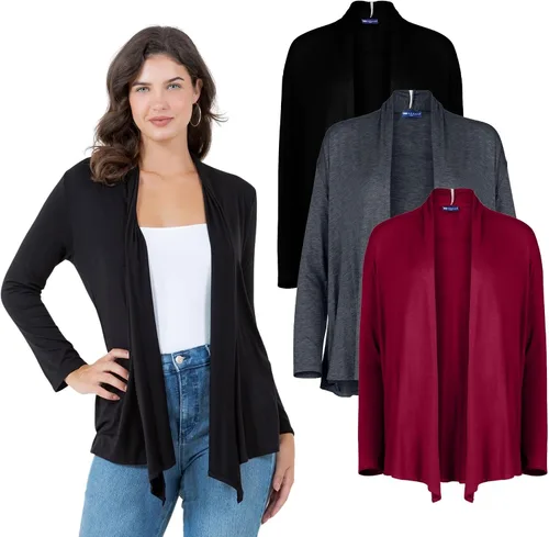 Vista 7 de Azules 3-Pack Women's Long Sleeve Open Front Cardigan - Lightweight Rayon Sweater, Soft Flowy Layer for Casual