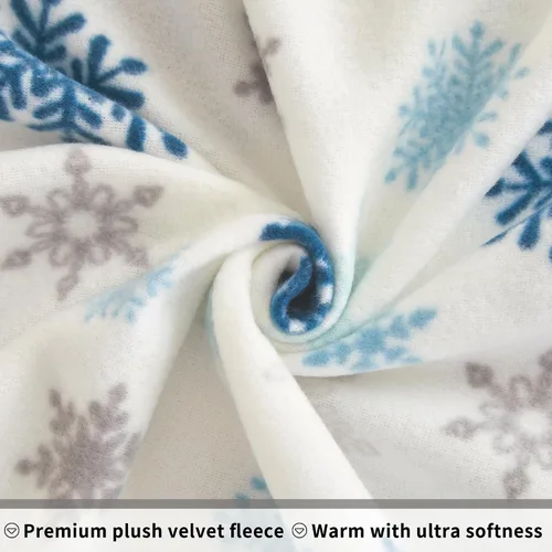 Vista 3 de Viviland Juego de sábanas de micro polar para cama tamaño King, sábanas ajustadas tipo franela para Navidad con bolsillo de 15" de profundidad, Copo