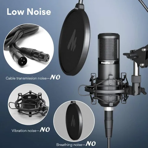 Vista 4 de MAONO PM320S Micrófono de PC de condensador con cable XLR, brazo de pluma, filtro pop Computer Mic Compatible with Audio Interface & Mixer for