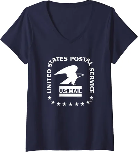 Vista 3 de Camiseta con cuello en V para mujer USPS - US Air Mail Seal, Gris Negro