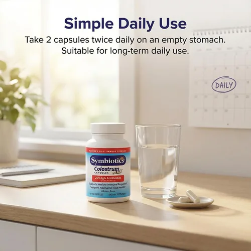 Vista 8 de Symbiotics Calostro 60 cápsulas vegetales - Apoyo inmunológico - Suplemento de lactoferrina y proteína de calostro con inmunoglobulina - 25%