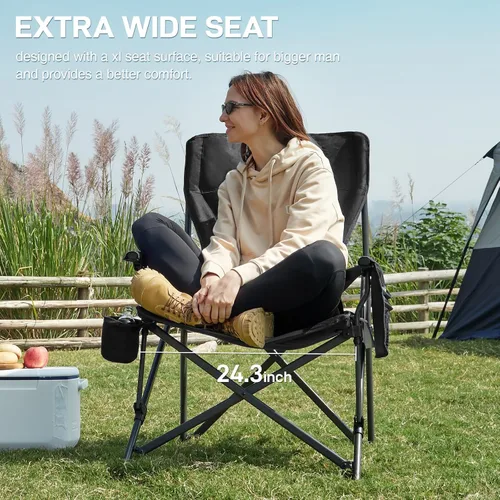 Vista 5 de EVER ADVANCED Oversized Folding Camping Chair for Adults with Adjustable Lumbar Support, Heavy Duty Chair with Side Pockets, Portable Collapsible