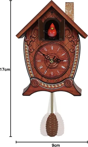 Vista 3 de Mark Feldstein & Associates Reloj de cuco con sonido de pared cardenal tradicional estilo chalet, 17 x 8 x 5 pulgadas