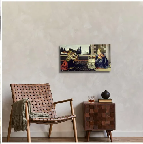 Vista 3 de Anunciación de Leonardo da Vinci Reproducciones de arte clásico, impresiones en lienzo giclée para decoración del hogar, 16 x 30 pulgadas