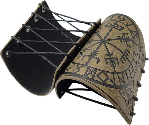 Vista 4 de HiiFeuer Viking Vegvisir - Armadura de cuero en relieve, 3 colores LARP Guantelete de cuero