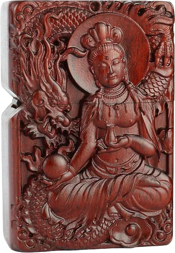 Vista 41 de Carcasa exterior de palisandro Huanghuali natural tallado para módulo Zippo (1000 brazos Avalokiteshvara de la diosa 3#)