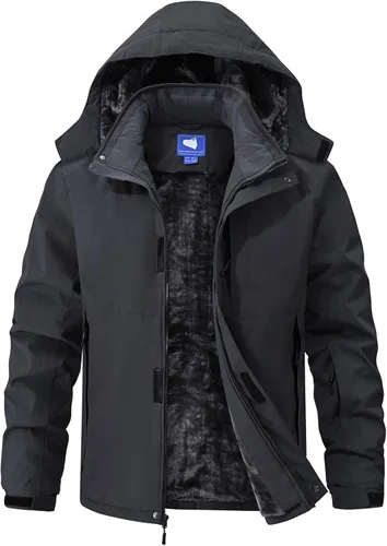 Vista 7 de Chaquetas de esquí para hombre, impermeables, chaquetas de nieve con forro de vellón, aisladas, parka pesada con capucha
