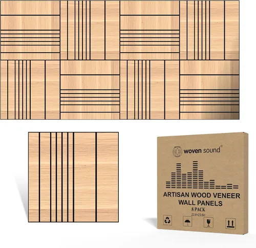 Vista 21 de WoveN SounD Paneles de pared acústicos, teca, paquete de 8, 23.6 x 23.6 pulgadas