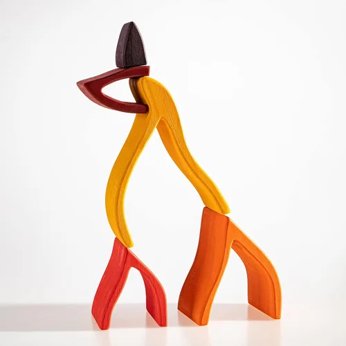 Vista 4 de Juguete apilable de madera de arco iris, apilador de madera con elementos de fuego, bloques apilables de varias formas, Waldorf y Montessori juguete