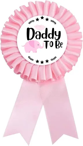 Vista 4 de HAPPYLAND - Decoraciones de baby shower para niña, juego de elefante rosa para bebé, hojalata, insignia de mamá para ser y papá para baby shower