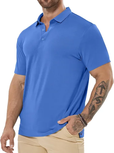 Vista 3 de Camisa de golf Dry Fit para hombre, polo de manga corta, atlética, con cuello de malla, absorbe la humedad, tecnología sin costuras