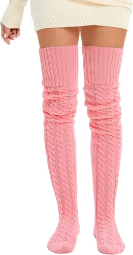 Vista 11 de SherryDC Calcetines hasta el muslo de punto trenzado para mujer, calentadores de piernas, extra largos por encima de la rodilla, medias altas