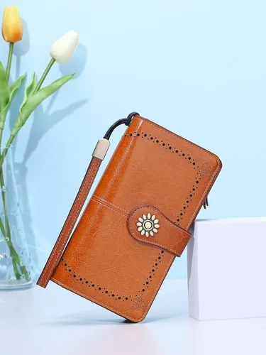 Vista 2 de Lavemi - Cartera de piel con bloqueo RFID para mujer, de gran capacidad, para llevarla a la muñeca