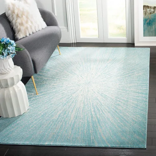 Vista 6 de SAFAVIEH Evoke Collection EVK228J - Alfombra abstracta de estallido de 2'2" x 4', color aguamarina/marfil, no desprende pelusa, alfombra de acento