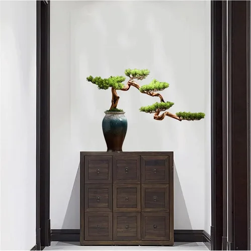 Vista 3 de Árbol bonsái artificial, bonsái artificial, árbol de pino de bienvenida, planta en maceta de simulación de 15 pulgadas, bonsái decorativo, oficina