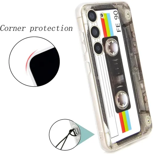 Vista 3 de FAteamll Funda para Galaxy S23 con esquinas reforzadas TPU suave parachoques retro cassette cinta caso compatible con Samsung Galaxy S23