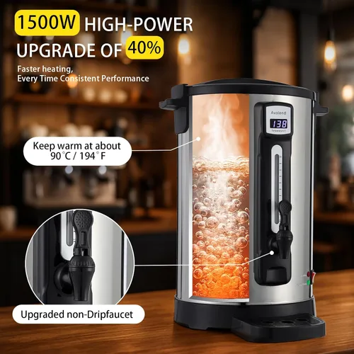 Vista 2 de Urna de café de 30 tazas de acero inoxidable de doble pared, cafetera comercial de 9L con función de mantener el calor, cafetera para eventos