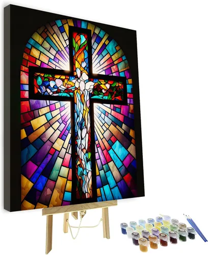 Vista 7 de TUMOVO Pintura por números para adultos, principiantes, pintura de cruz de Jesús por números, kits sobre lienzo acrílico cristiano pintura a mano