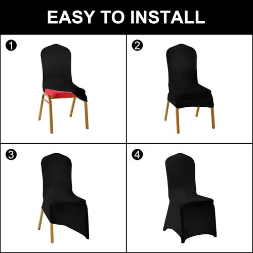 Vista 4 de SUPERO Funda impermeable de poliéster y elastano para silla (100 unidades, color negro) - Fundas elásticas para sillas de comedor, protector