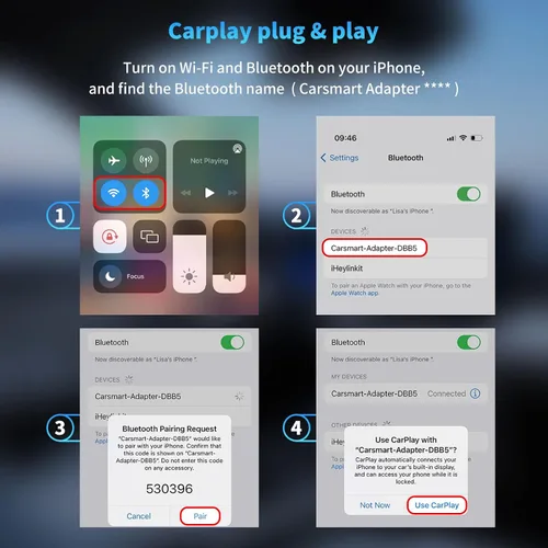 Vista 6 de Adaptador Carplay inalámbrico 2 en 1, convertidor con cable a adaptador inalámbrico para Apple iPhone y Android Auto, conexión automática Plug &