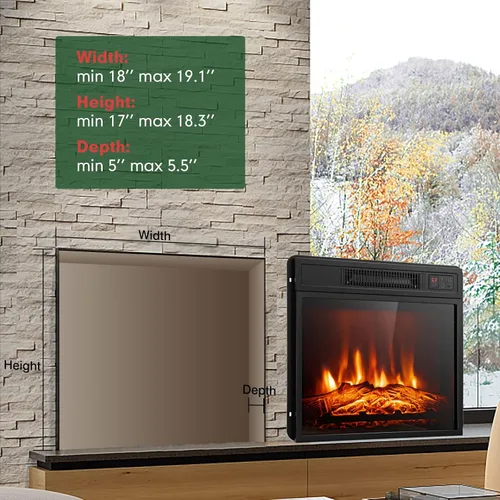 Vista 3 de SIMOE Insertos de chimenea eléctrica de 18 pulgadas, chimenea empotrada e independiente de 1400 W con brillo de llama 3D y termostato, temporizador