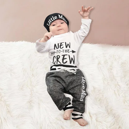 Vista 3 de Kulcerry Conjunto de 3 piezas de ropa de bebé niño de manga larga + pantalones + sombrero