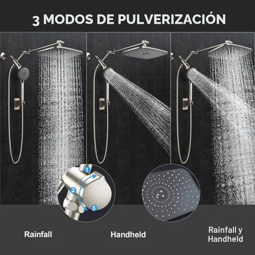 Vista 3 de Veken Cabezal de ducha de lluvia de 11.8 pulgadas con ducha de mano, cabezales de ducha de mano de alta presión con múltiples modos de rociado