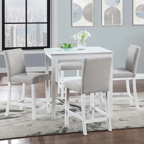 Vista 2 de Juego de mesa de comedor de madera de 5 piezas, juego de mesa de cocina con una mesa rectangular y 4 sillas tapizadas