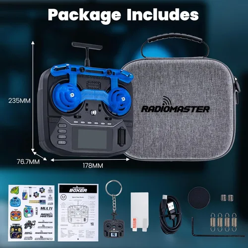 Vista 2 de Radiomaster Boxer mando a distancia, cardanes de pasillo de 16 canales, transmisores ELRS con funda de transporte para aviones de ala Negro