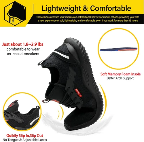 Vista 4 de ulogu Zapatos de punta de acero impermeables para hombres y mujeres, ligeros, cómodos, a prueba de pinchazos, seguridad para el trabajo