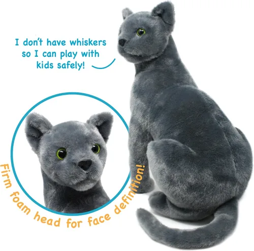 Vista 4 de TigerHart Rae The Russian Blue Cat - Gato gris de peluche de 12 pulgadas