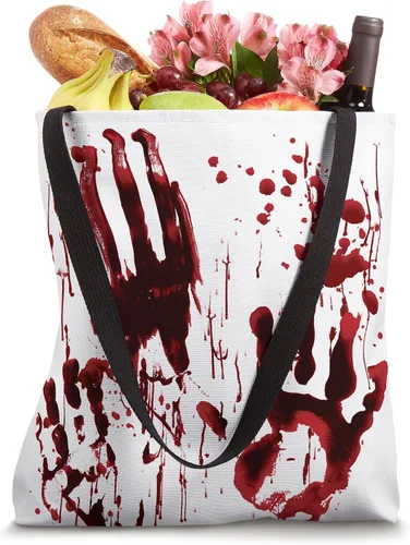 Vista 4 de Bolsa de mano blanca sangrienta con estampado de mano de sangre roja para Halloween