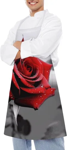 Vista 4 de MUSM Black And White Red Rose Apron，Classic Vintage Funny with Pockets Aprons,Adjustable Bib Waterdrop Resistant for Kitchen Cooking Restaurant BBQ