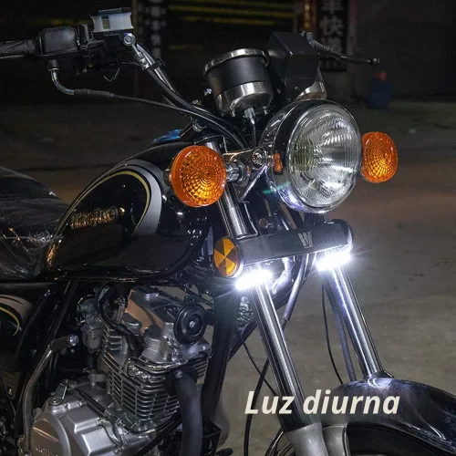 Vista 6 de 2 piezas flexibles Switchback de doble color blanco y ámbar para motocicleta LED horquilla intermitentes DRL luz diurna impermeable ajustable kit