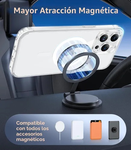 Vista 4 de FNTCASE Funda para iPhone 13 Pro-Max: Fundas magnéticas transparentes compatibles con Magsafe Slim anti amarillamiento protección contra caídas