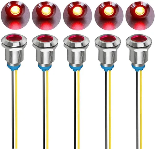 Vista 27 de Gebildet 5 piezas de luz piloto indicadora LED de plástico AC/DC 12-24V, tamaño del orificio de montaje 12 mm (rojo/naranja/azul/verde/blanco)