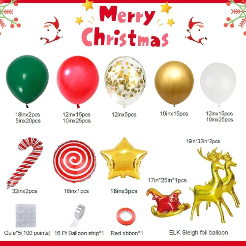 Vista 2 de AobkDeco Kit de arco de guirnalda de globos de Navidad de 138 piezas con globos rojos, verdes, dorados y blancos, globos de caramelo, globos