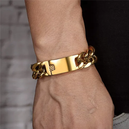 Vista 3 de ROWIN&CO Stainless Steel Curb Cuban Link Bracelets for Men, Black18K Gold PlatedRainbow, Nickel-free, Hypoallergenic Jewelry, Miami Cuban Link Curb