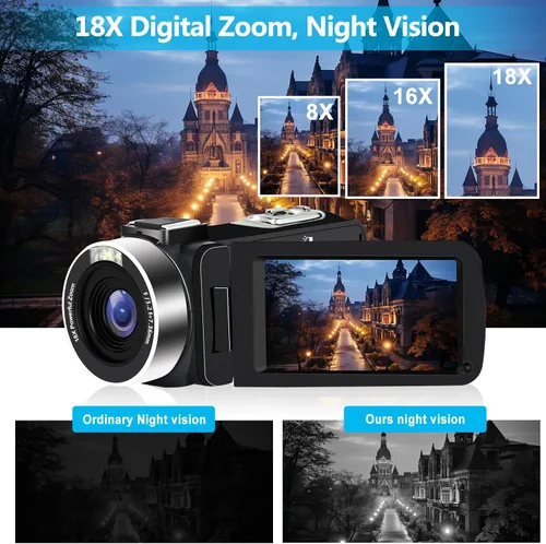 Vista 3 de Cámara de video 4K videocámara 48MP 30FPS IR visión nocturna WiFi grabadora de cámara, zoom digital 18X, pantalla táctil de 3 pulgadas, cámara