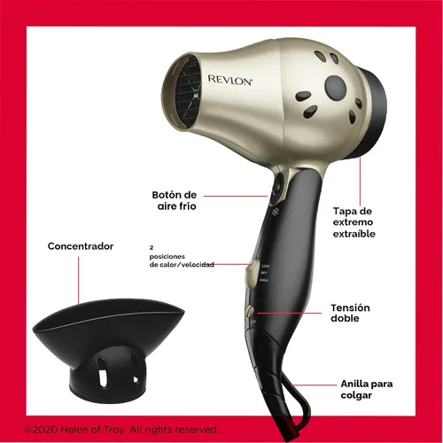 Vista 5 de REVLON 1875W Secador de pelo compacto con mango plegable Ideal para viajes