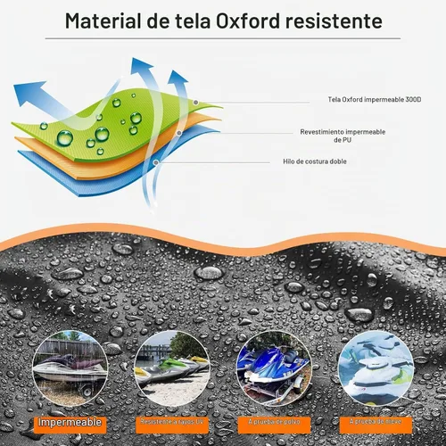 Vista 4 de Funda para Jet Ski, Cubierta de Embarcación Acuática de Poliéster Impermeable Resistente al Desgarro y Decoloración con Ventilación de Aire Negro