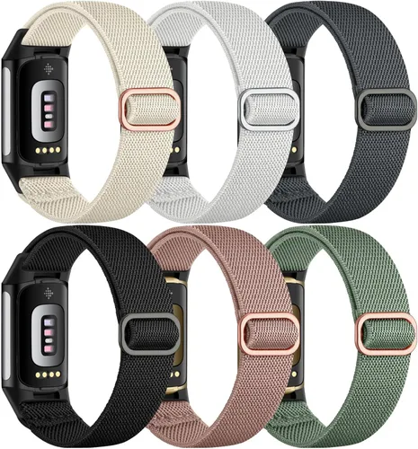 Vista 10 de Maledan Compatible con Fitbit Charge 5 bandas/Fitbit Charge 6 bandas hombres mujeres, correa de repuesto de nailon elástico suave ajustable