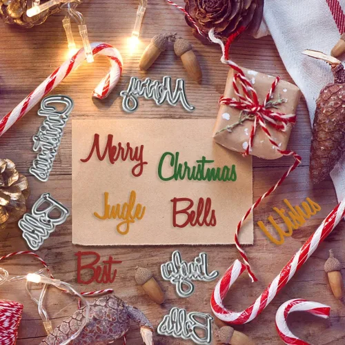 Vista 3 de Hying Troquel de corte de metal con palabras de Año Nuevo para hacer tarjetas y decoraciones de álbumes de fotos, letras de Feliz Navidad