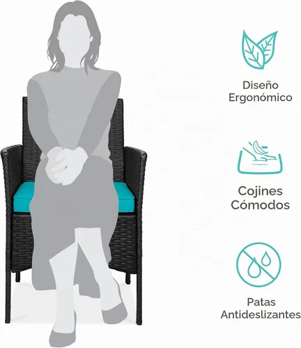 Vista 2 de Best Choice Products Juego de 3 piezas de mimbre para conversación al aire libre, muebles de patio que ahorran espacio para jardín con mesa